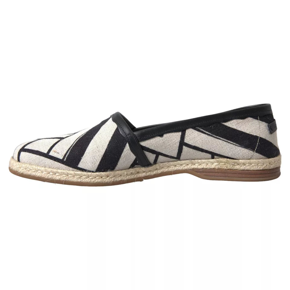 Dolce & Gabbana Schwarz Weiß Streifen Slip On Espadrille Schuhe