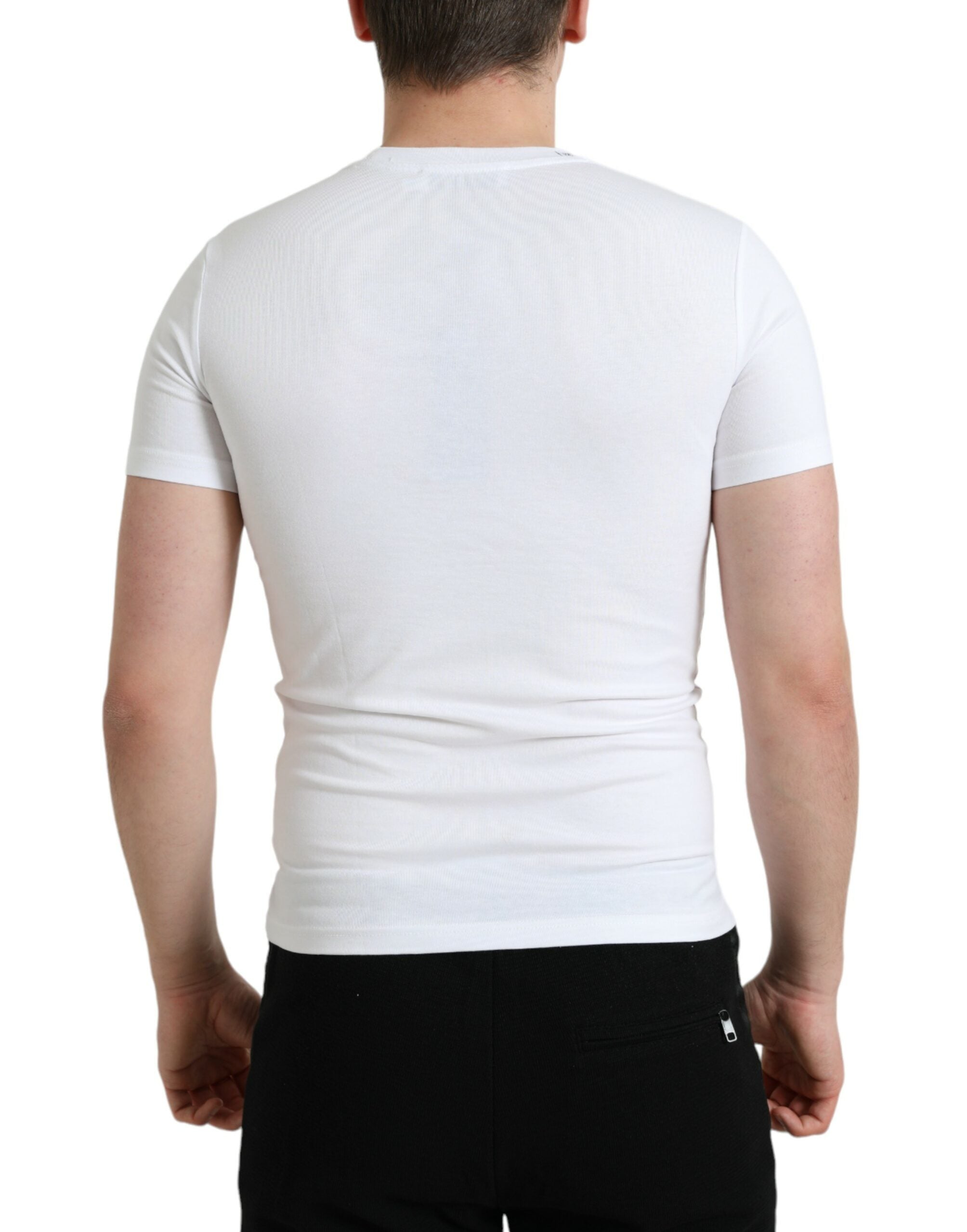 Dolce & Gabbana Weißes T-Shirt mit Rundhalsausschnitt und Logodruck aus Baumwolle