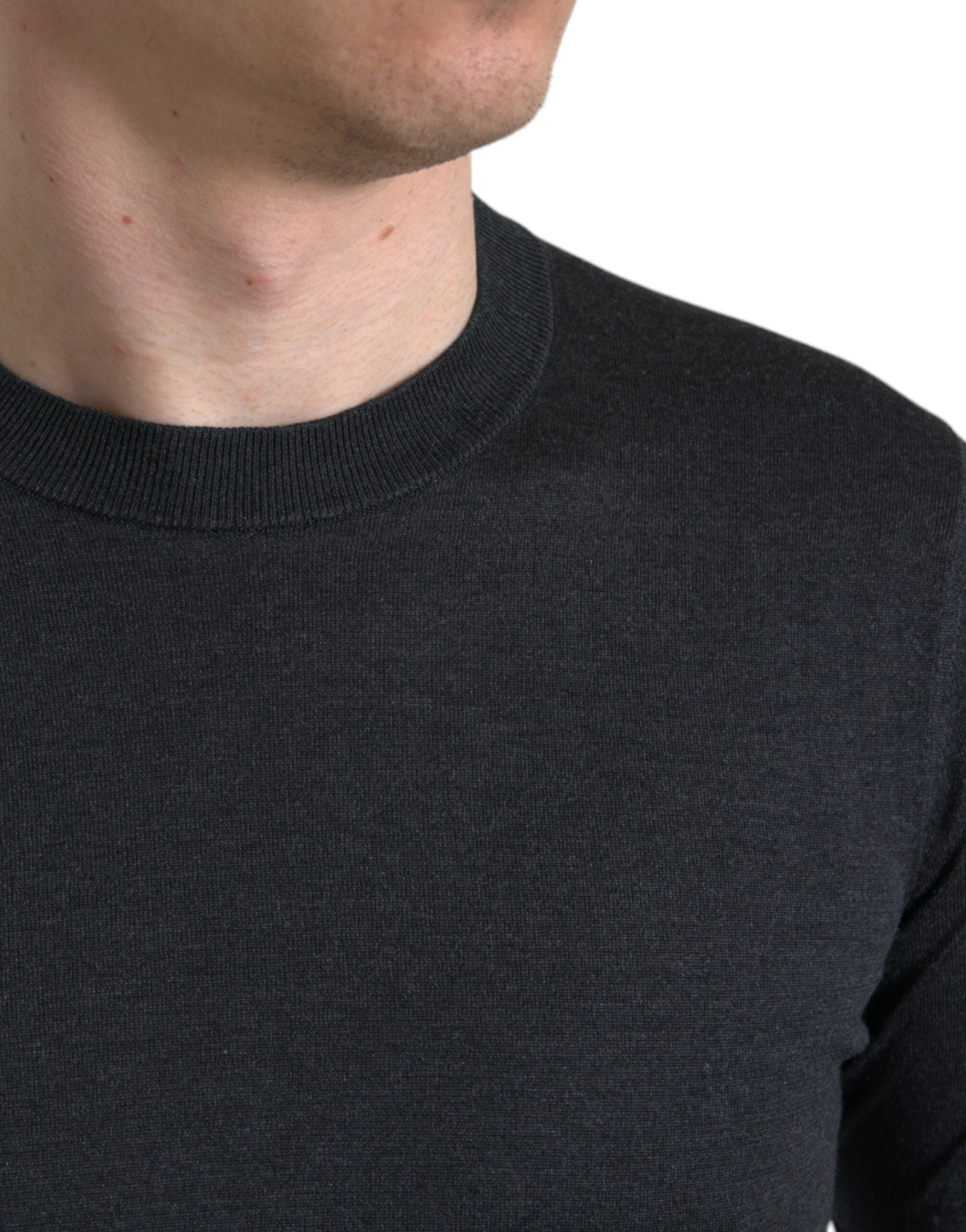 Dolce & Gabbana Dunkelgraues T-Shirt mit Rundhalsausschnitt und kurzen Ärmeln