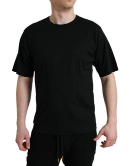Dolce & Gabbana Schwarzes T-Shirt mit Rundhalsausschnitt und kurzen Ärmeln mit Logo-Prägung