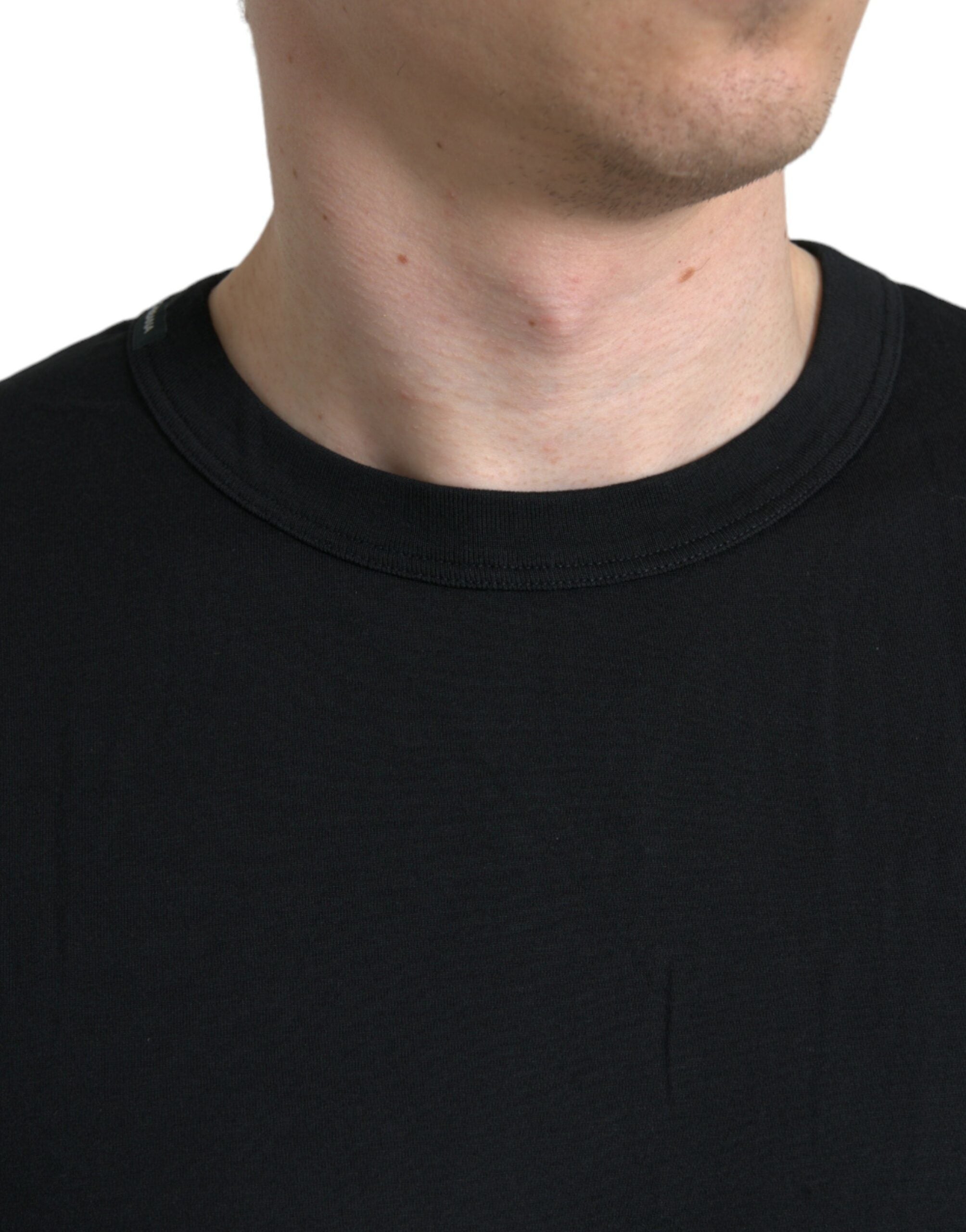 Dolce & Gabbana Schwarzes T-Shirt mit Rundhalsausschnitt und kurzen Ärmeln mit Logo-Prägung