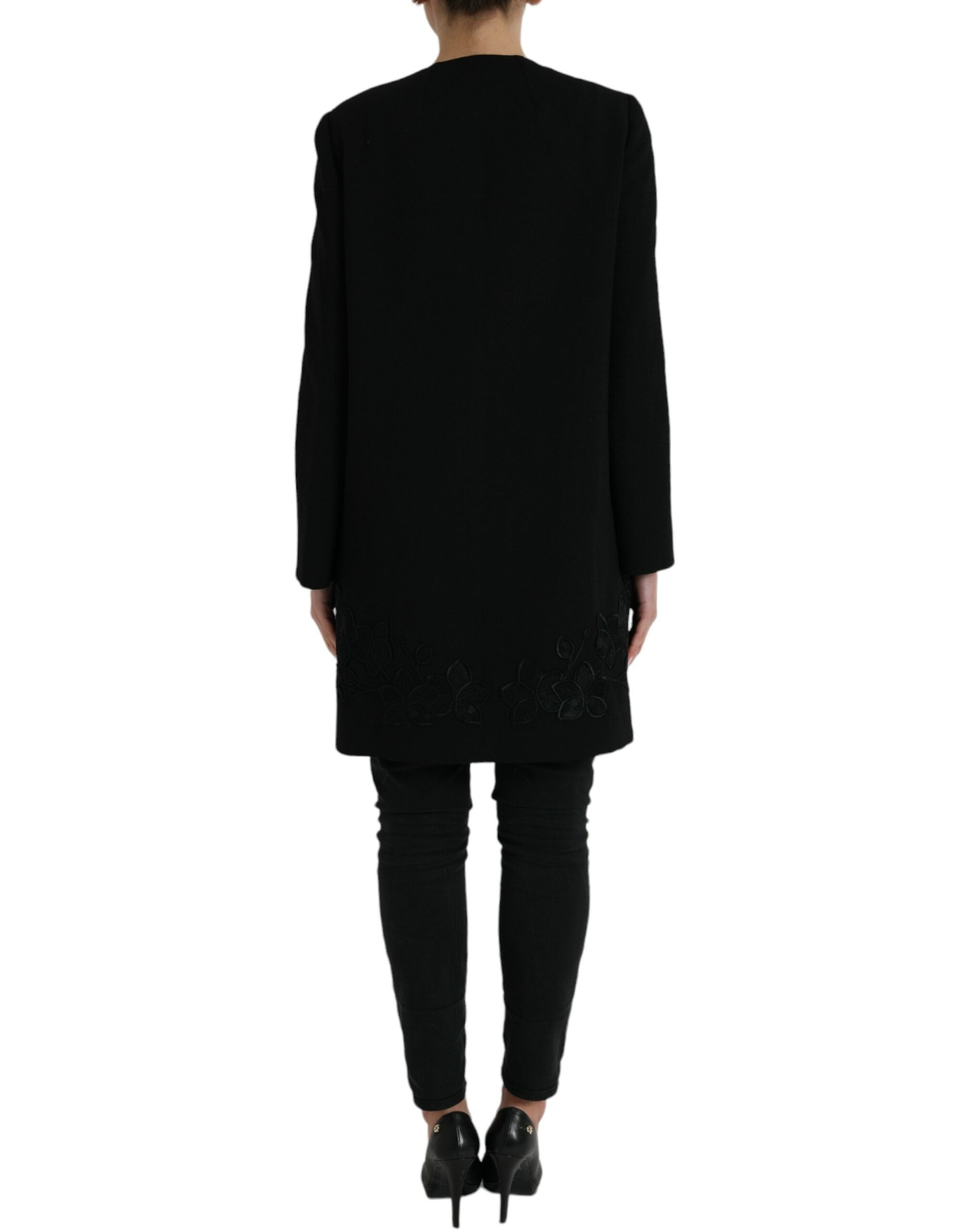 Dolce & Gabbana Schwarze Jacke aus Wolle mit Blumenmuster und Knöpfen