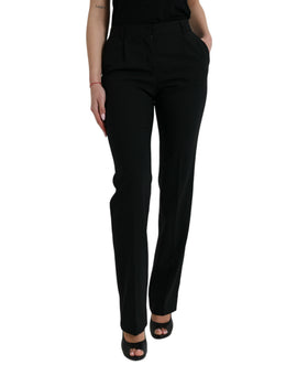 Dolce & Gabbana Schwarze Wolle Mid Waist Tapered Pants