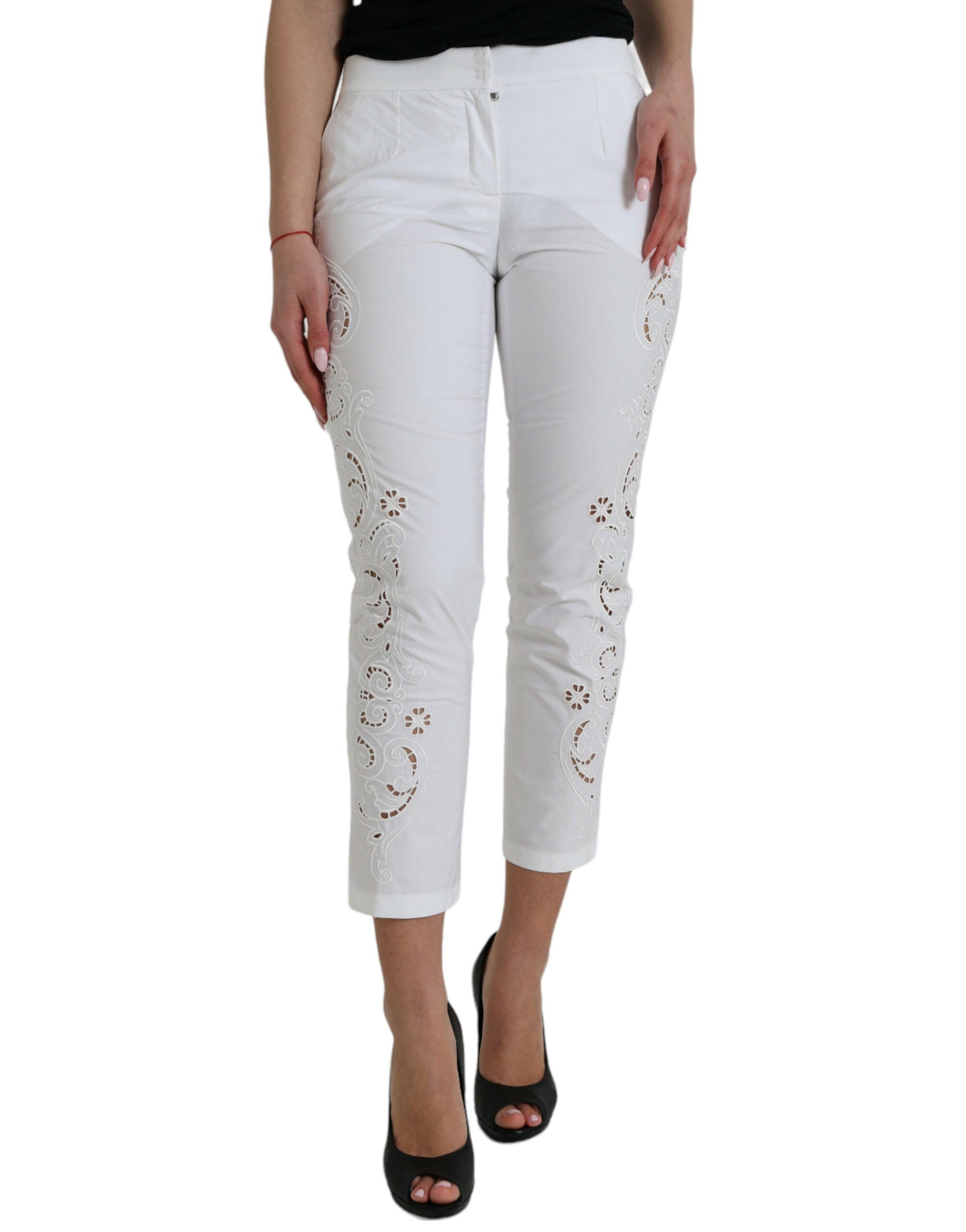 Dolce & Gabbana Weiße ausgeschnittene Hose aus Baumwolle mit mittlerer Taille