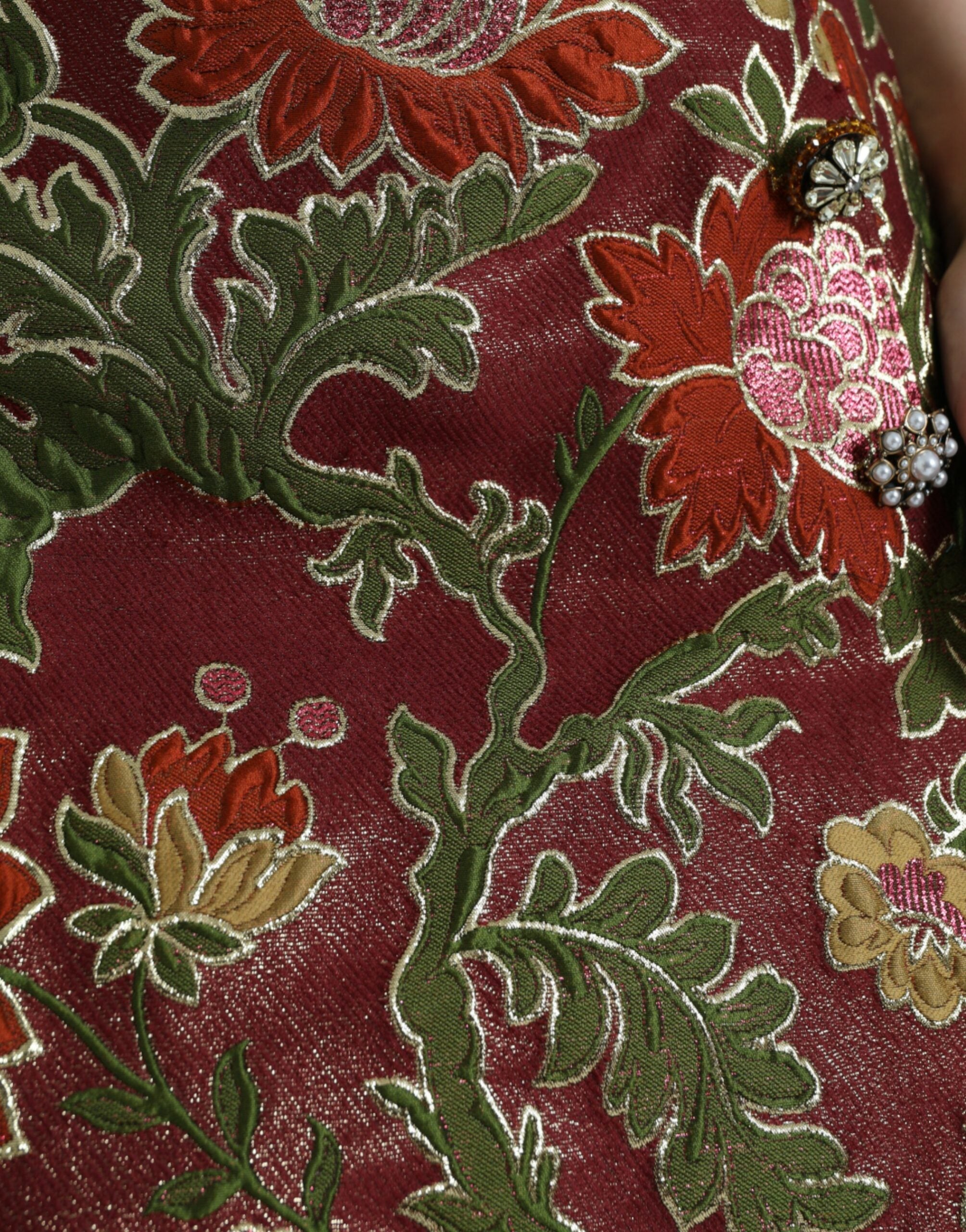 Dolce & Gabbana Kastanienbrauner geblümter Jacquard-Minirock in A-Linie