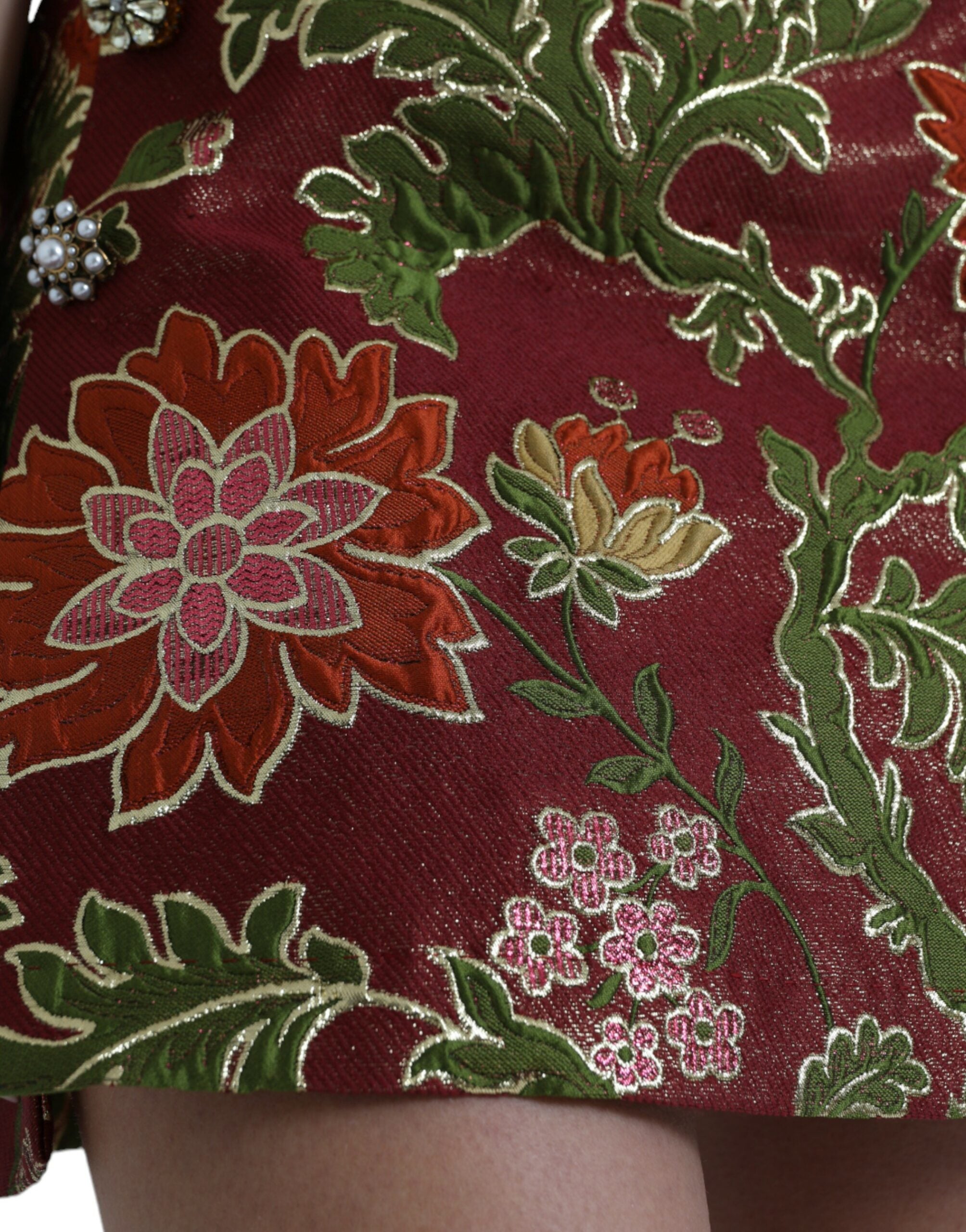 Dolce & Gabbana Kastanienbrauner geblümter Jacquard-Minirock in A-Linie
