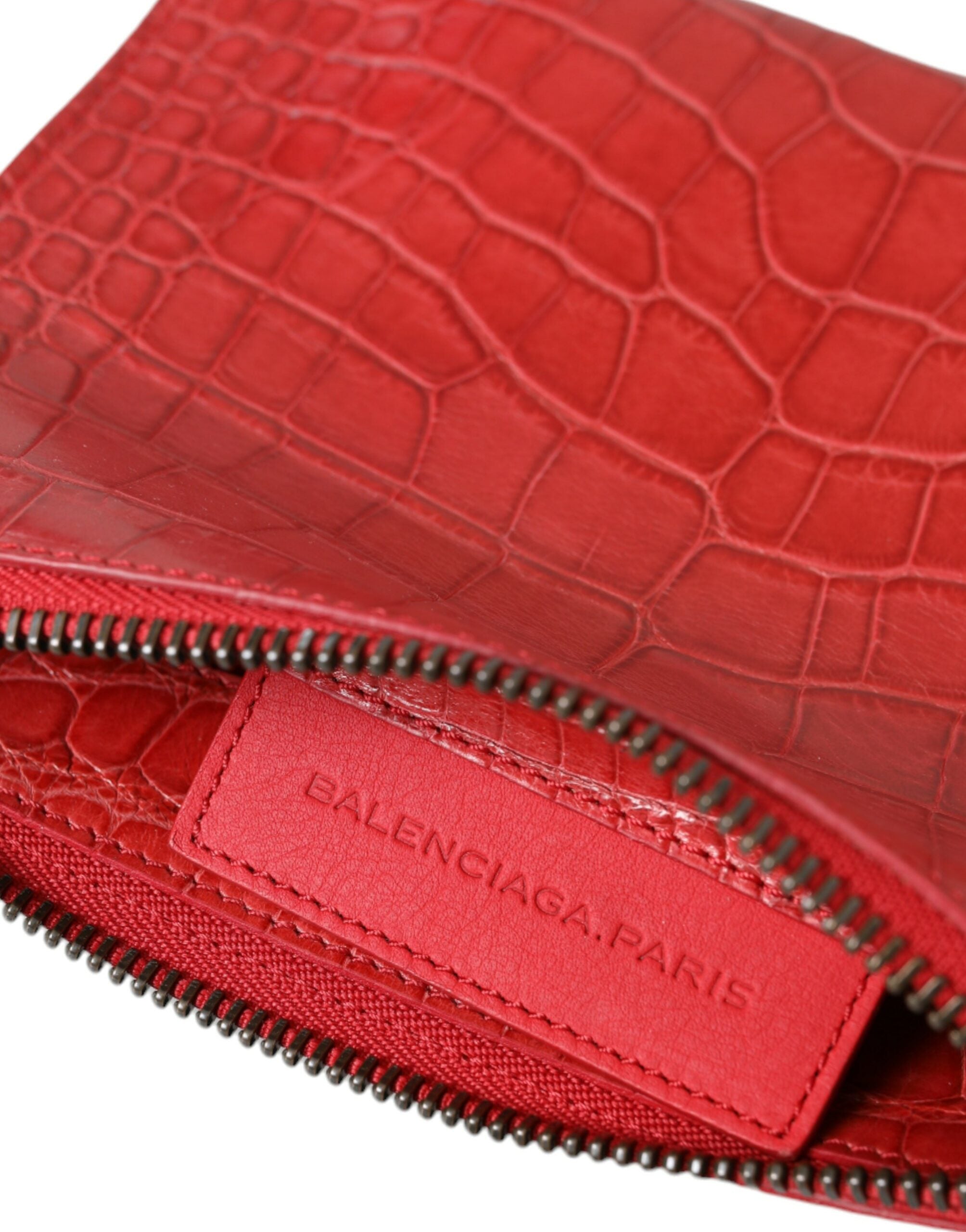 Balenciaga Rote exotische Haut Leder Classic Pouch Geldbörse Handgelenk Tasche