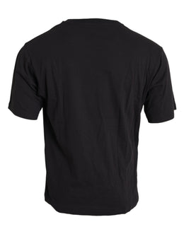 Dolce & Gabbana Schwarzes T-Shirt mit bedruckter Tasche aus Baumwolle mit Rundhalsausschnitt