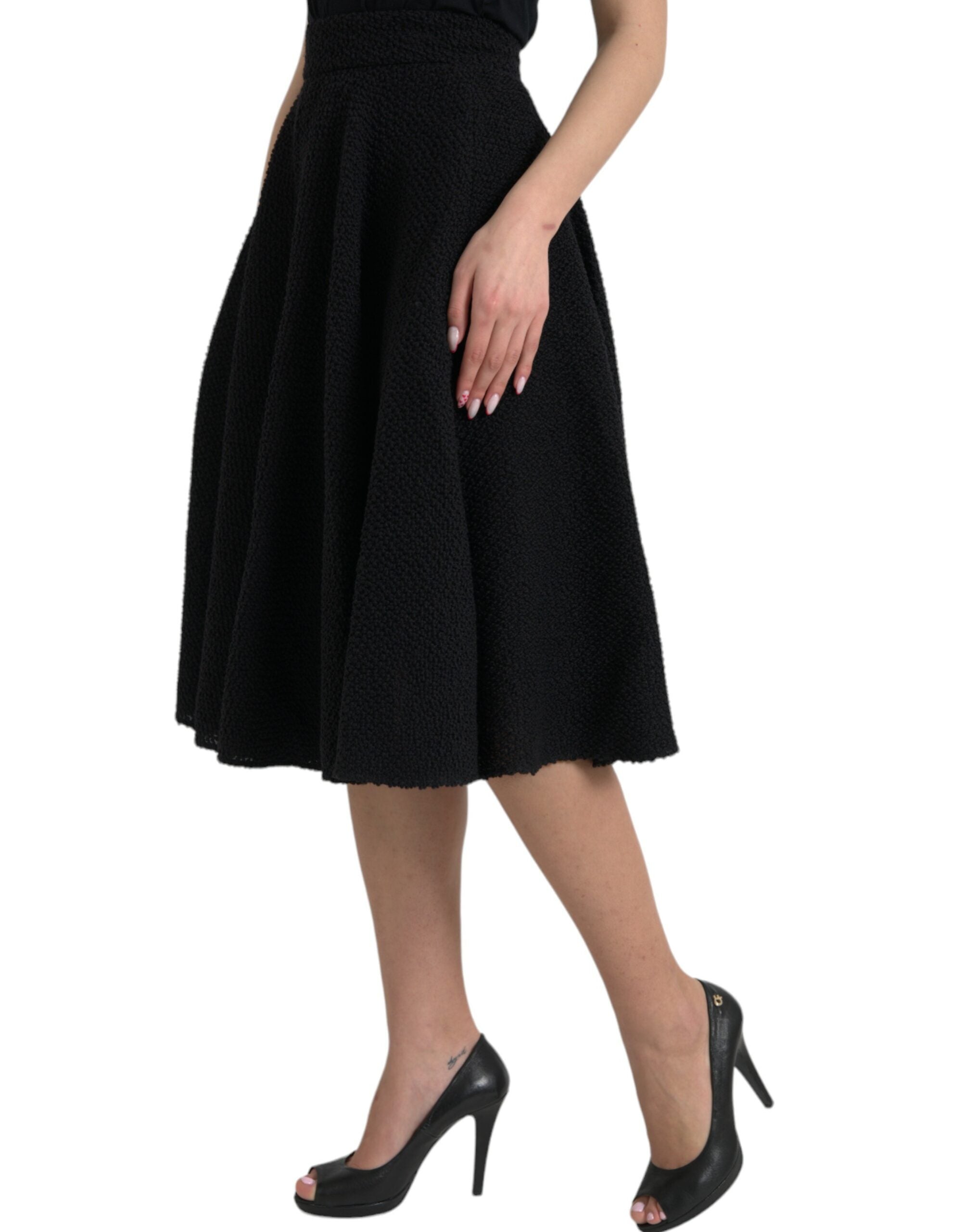 Dolce & Gabbana Schwarzer Rock mit hoher Taille und knielanger A-Linie