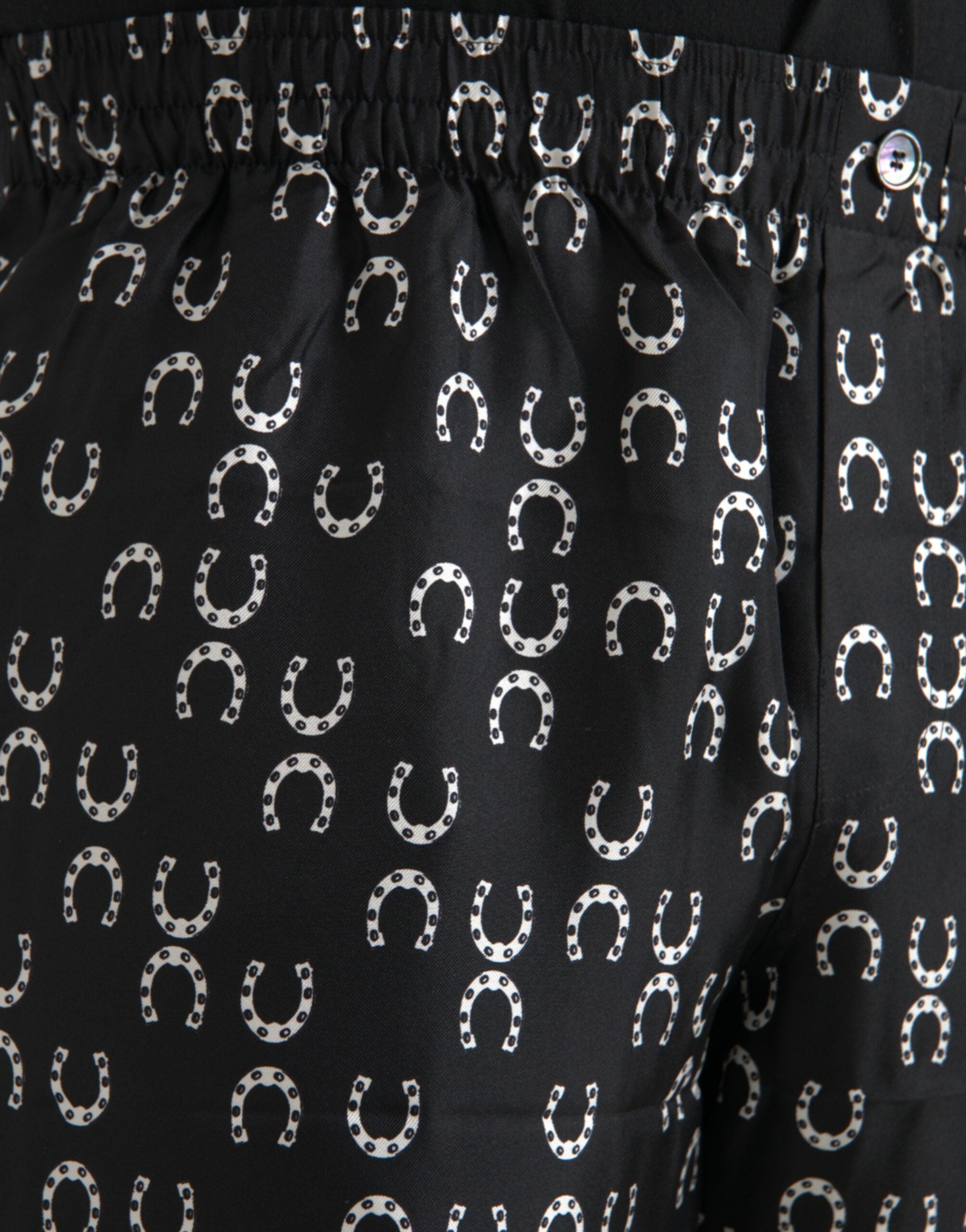 Dolce & Gabbana Schwarze Seidenhose mit Hufeisenmuster