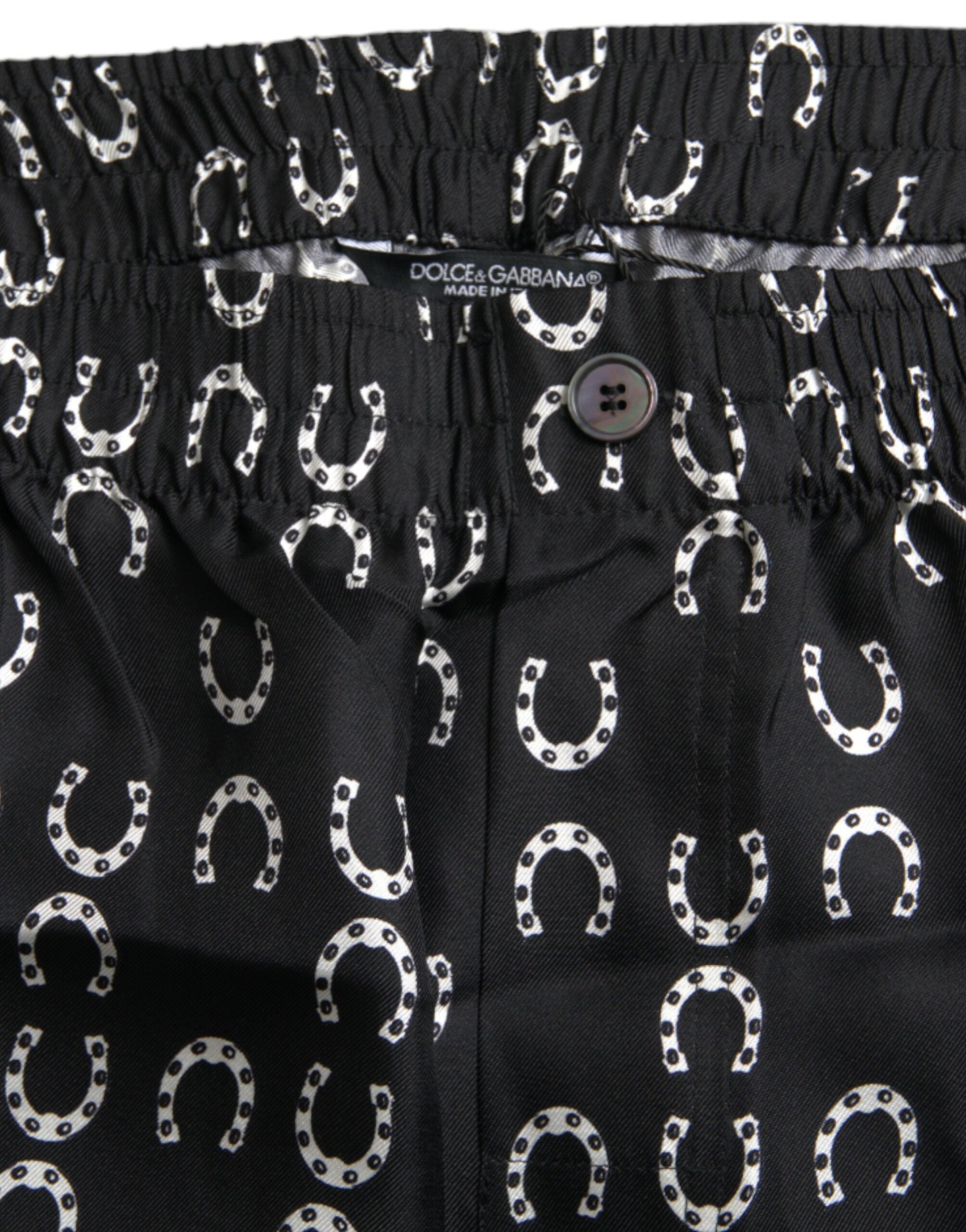 Dolce & Gabbana Schwarze Seidenhose mit Hufeisenmuster