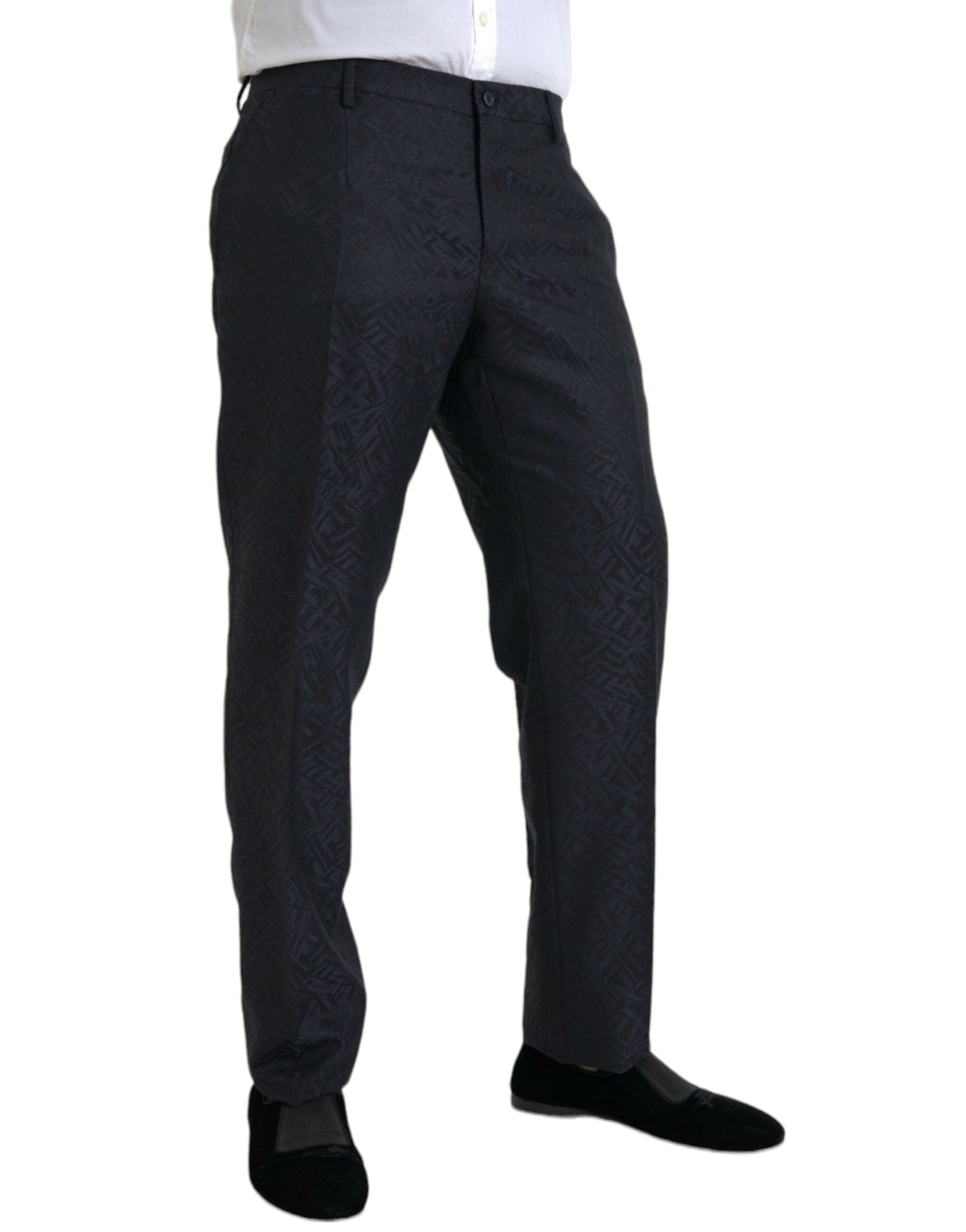 Dolce & Gabbana Blaue Brokat Wolle Skinny Herren Anzughose