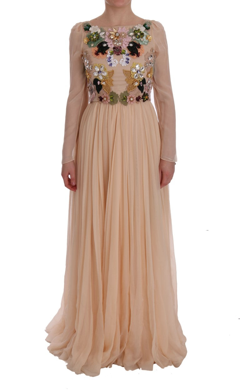 Dolce & Gabbana Rosa Seide Floral Kristall Maxikleid