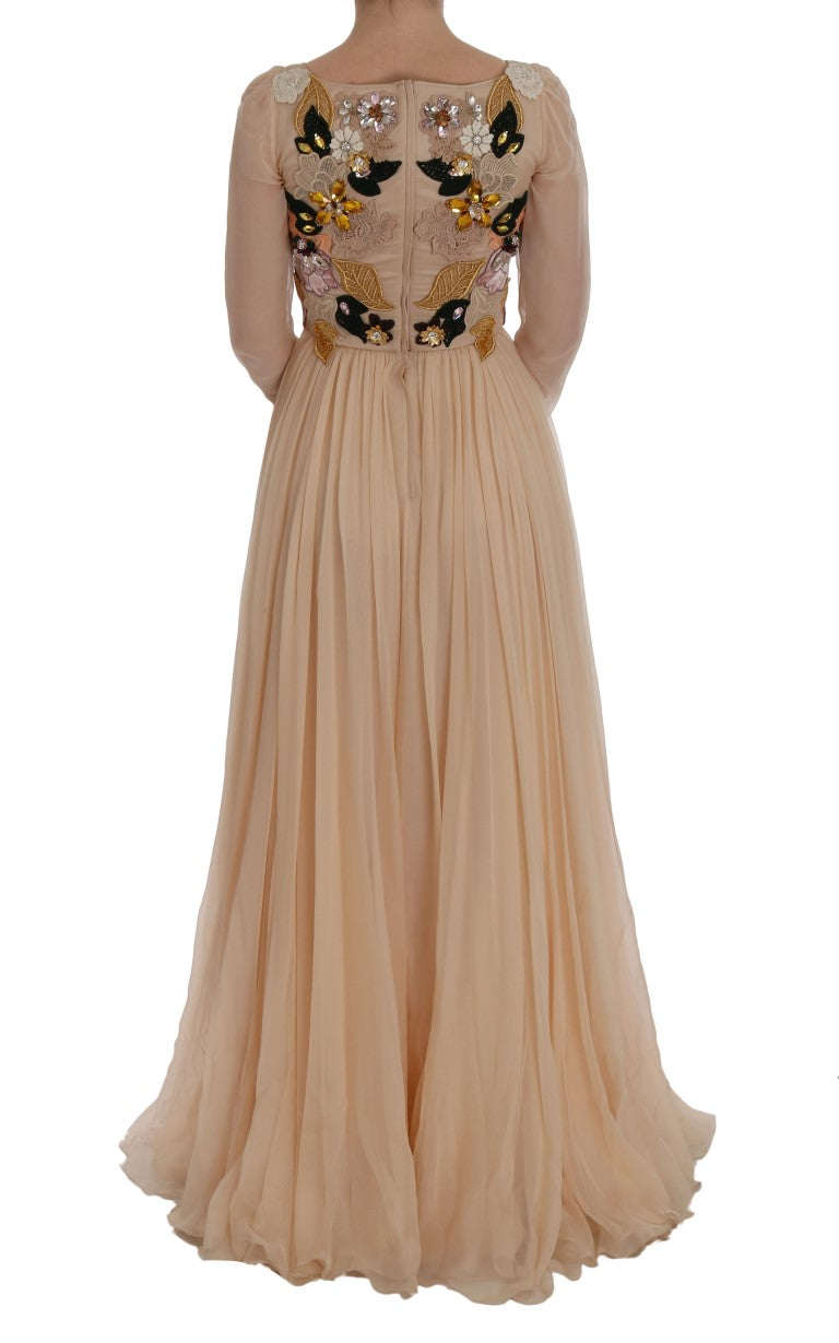 Dolce & Gabbana Rosa Seide Floral Kristall Maxikleid