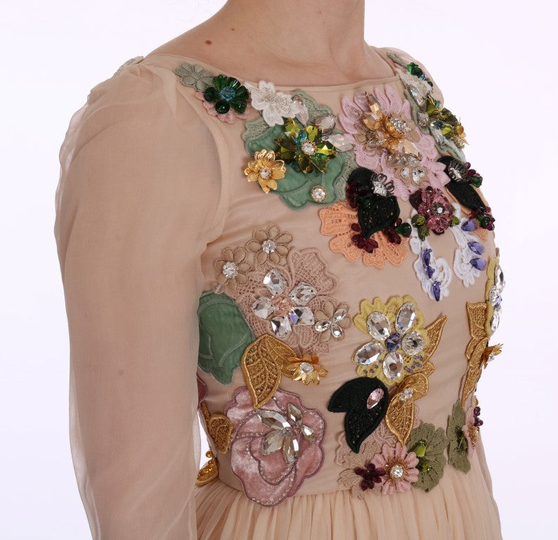 Dolce & Gabbana Rosa Seide Floral Kristall Maxikleid