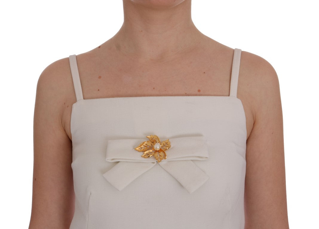 Dolce & Gabbana Weißes Stretch-Broschen-Shiftkleid aus Wolle