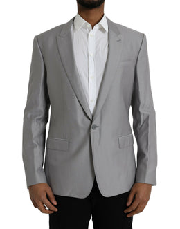 Dolce & Gabbana Grauer einreihiger Wollmantel mit Spitze Blazer