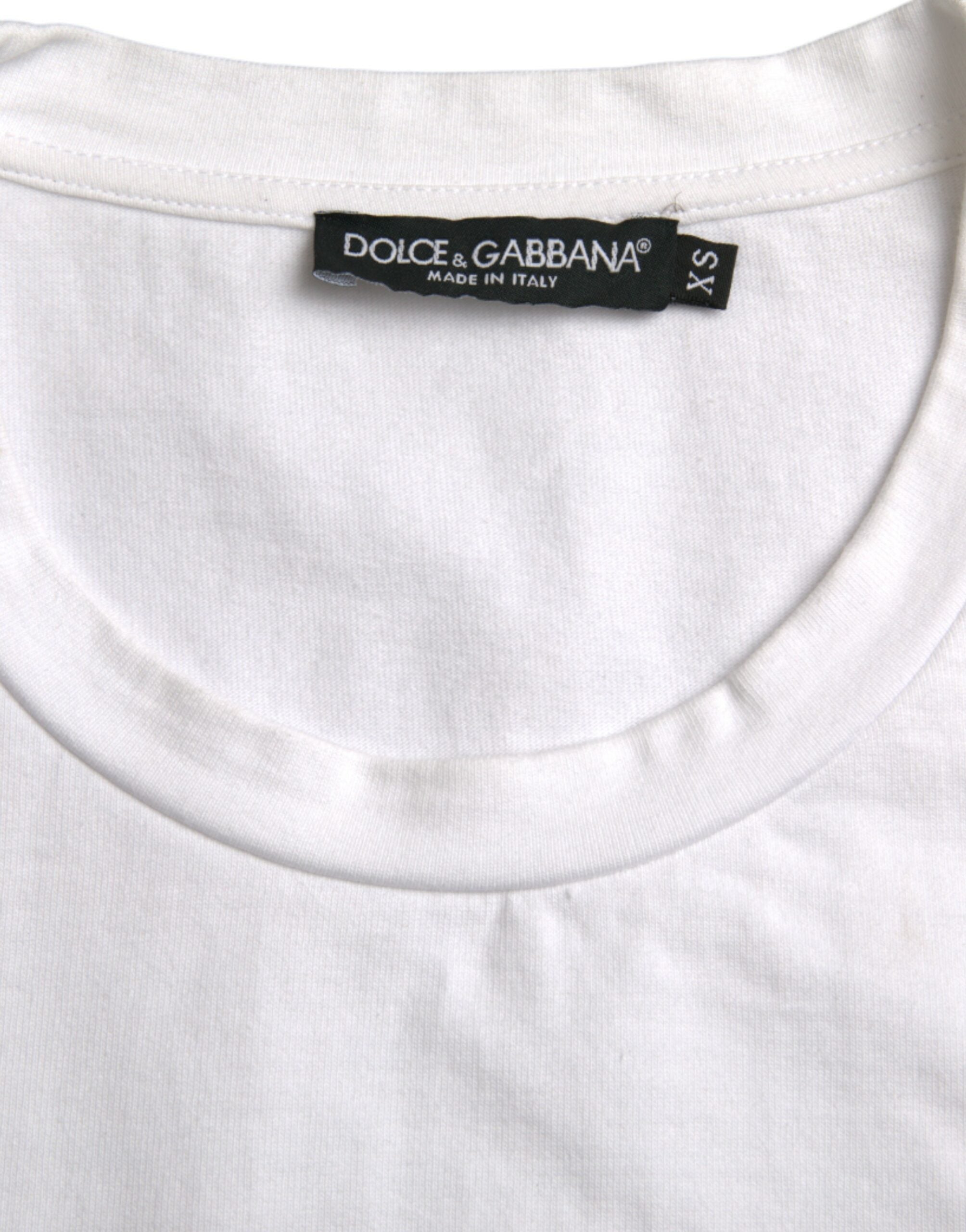 Dolce & Gabbana Weißes Amor Heart Baumwoll-Crewneck-T-Shirt mit kurzen Ärmeln