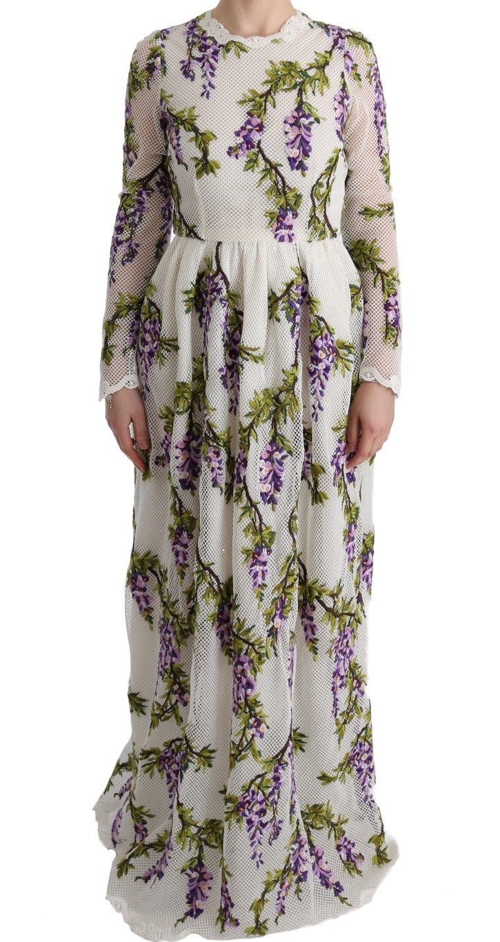 Dolce & Gabbana Weißes geblümtes besticktes Maxikleid