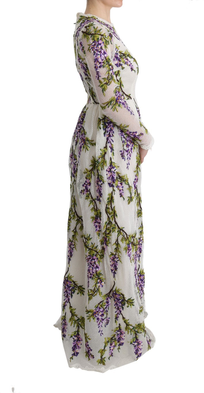 Dolce & Gabbana Weißes geblümtes besticktes Maxikleid