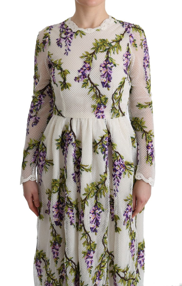 Dolce & Gabbana Weißes geblümtes besticktes Maxikleid