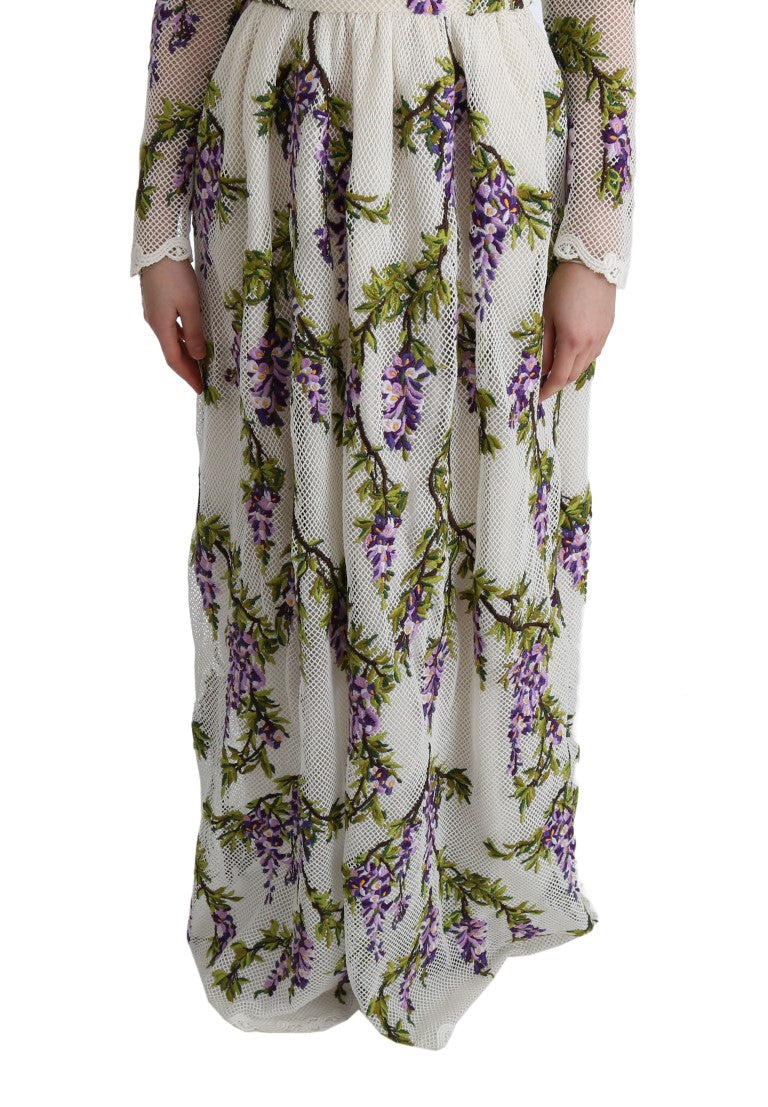 Dolce & Gabbana Weißes geblümtes besticktes Maxikleid