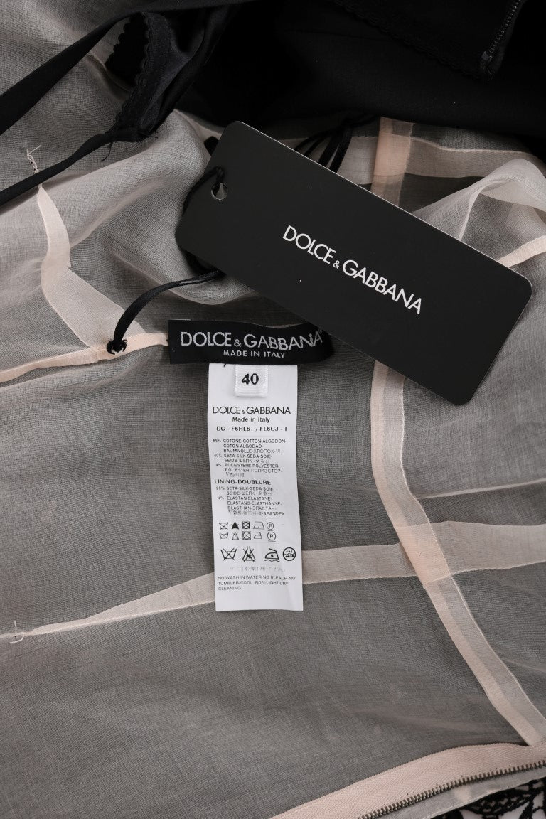 Dolce & Gabbana Schwarzes geblümtes langes Kleid aus Baumwollseide