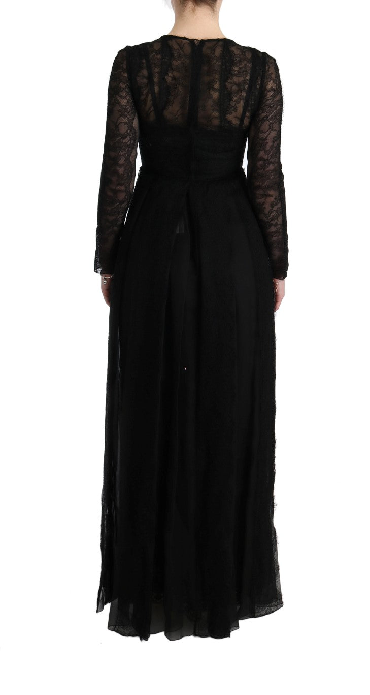 Dolce & Gabbana Schwarzes geblümtes Spitzen-Sektenkleid aus Seide