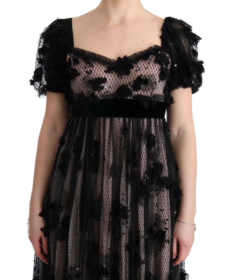 Dolce & Gabbana Schwarz-pinkes Seidenapplikations-Shiftkleid