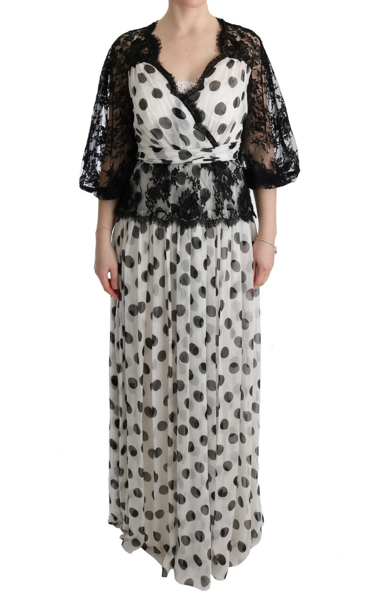 Dolce & Gabbana Schwarz-weiß gepunktetes Kleid mit Blumenmuster