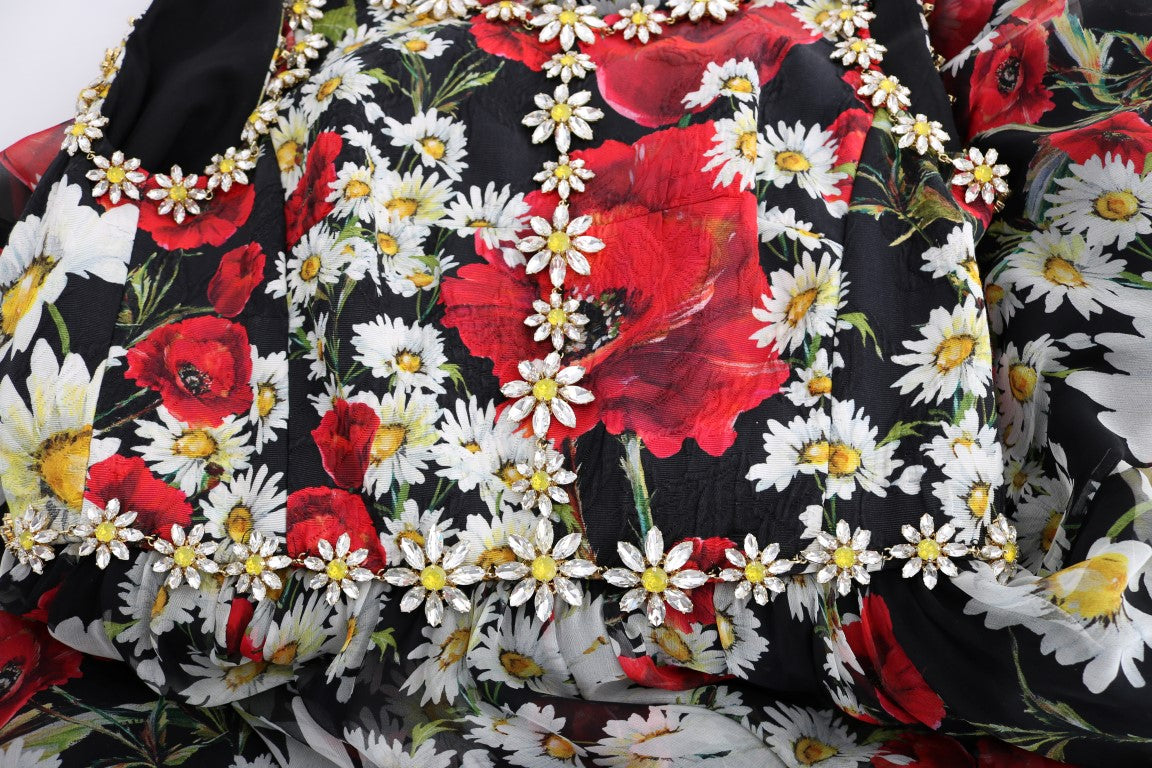 Dolce & Gabbana Langes Maxikleid aus geblümter Seide mit Kristall