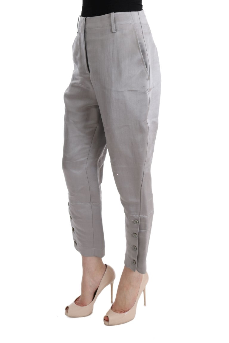 Ermanno Scervino Graue Seiden-Cropped-Lässig-Hose