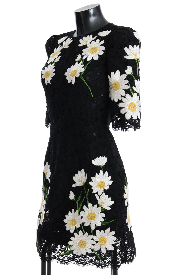 Dolce & Gabbana Schwarzes Kleid aus geblümter Kamillenspitze Sicily