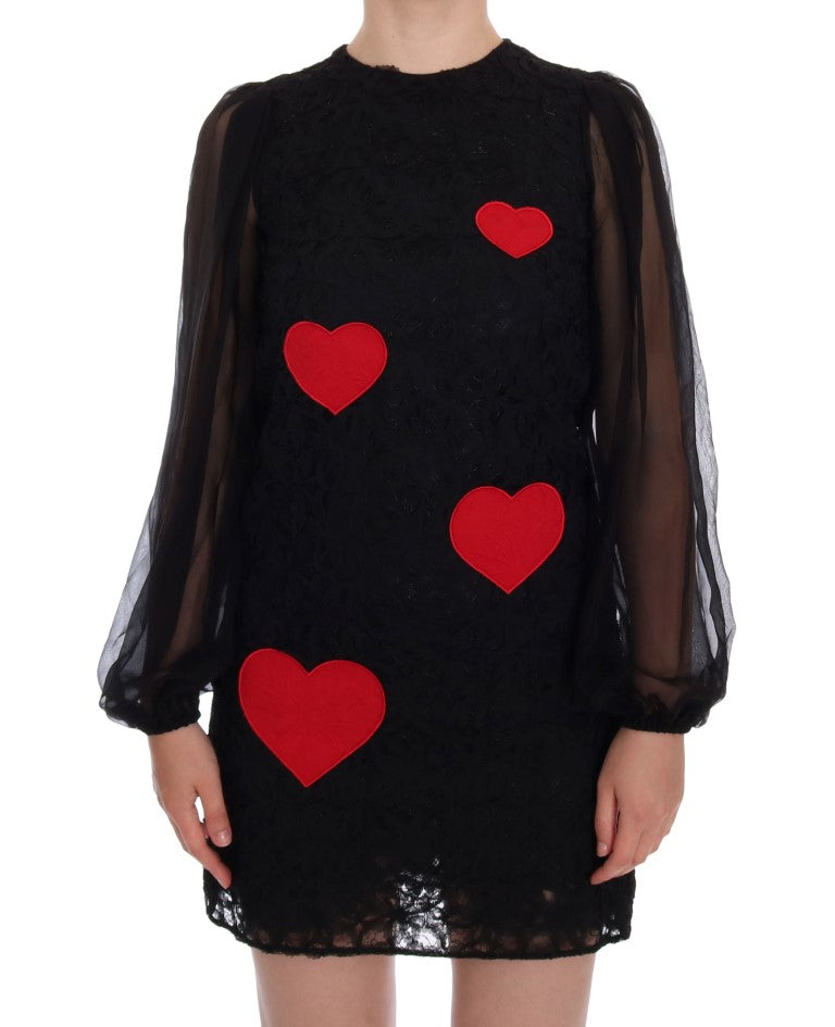 Dolce & Gabbana Rotes Herz-Shiftkleid mit schwarzer Spitze