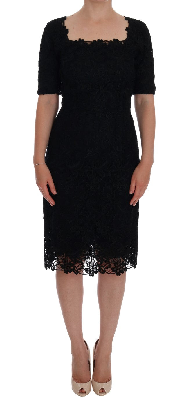 Dolce & Gabbana Schwarzes geblümtes Ricamo Etuikleid