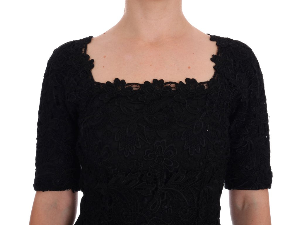 Dolce & Gabbana Schwarzes geblümtes Ricamo Etuikleid