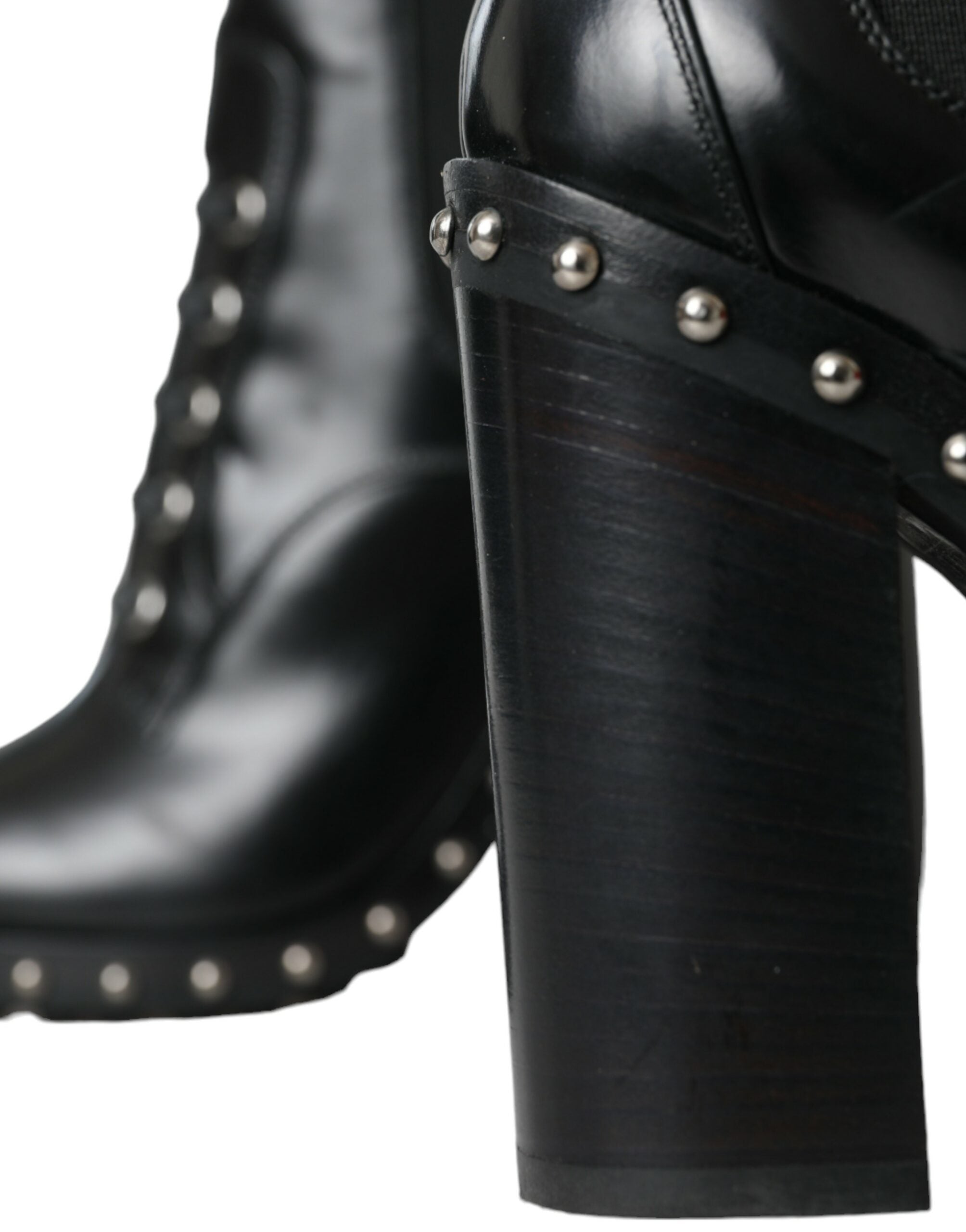 Dolce & Gabbana Schwarze Leder Nieten Schnürstiefel Schuhe
