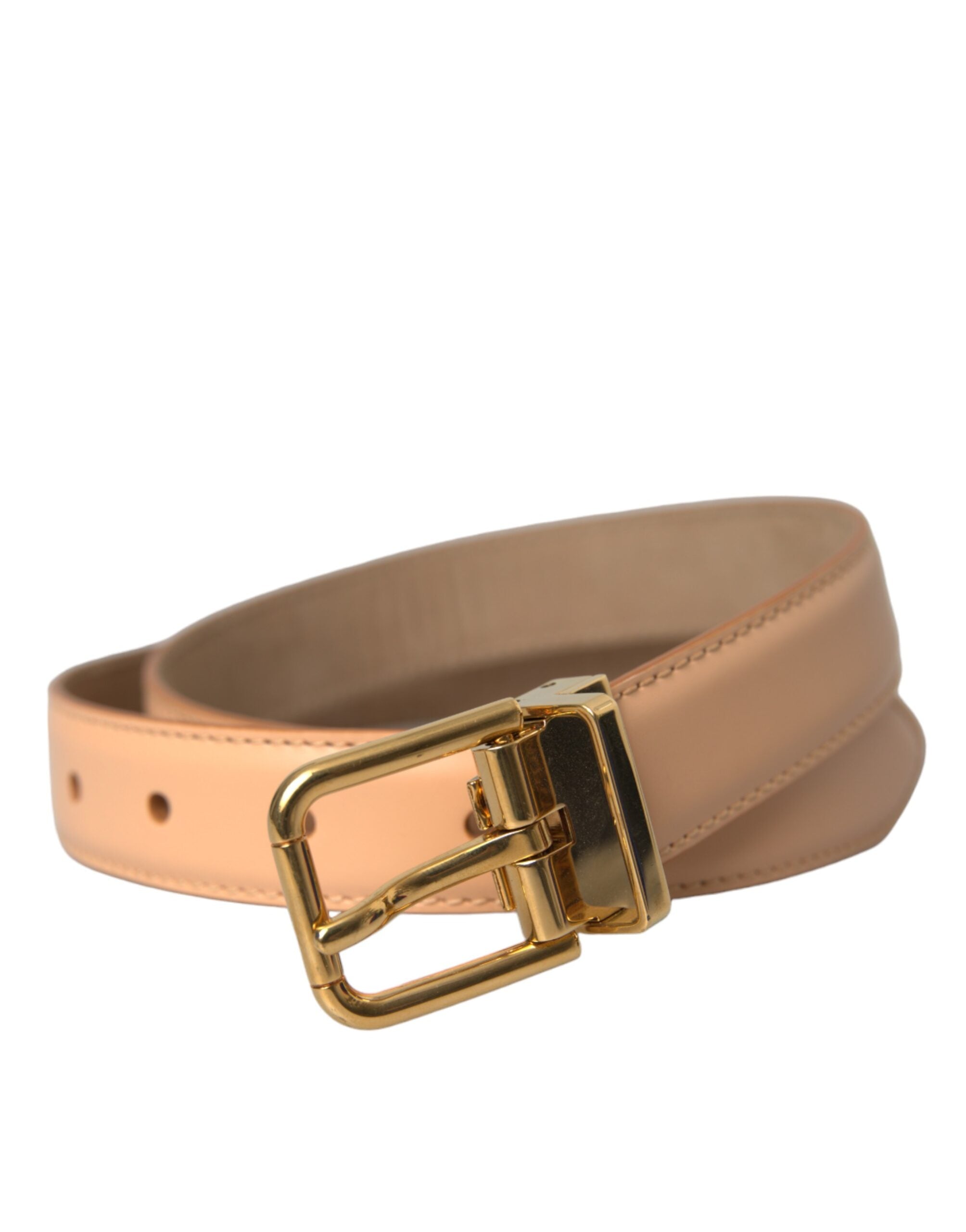 Dolce & Gabbana Gürtel aus beigem Kalbsleder mit goldener Metallschnalle