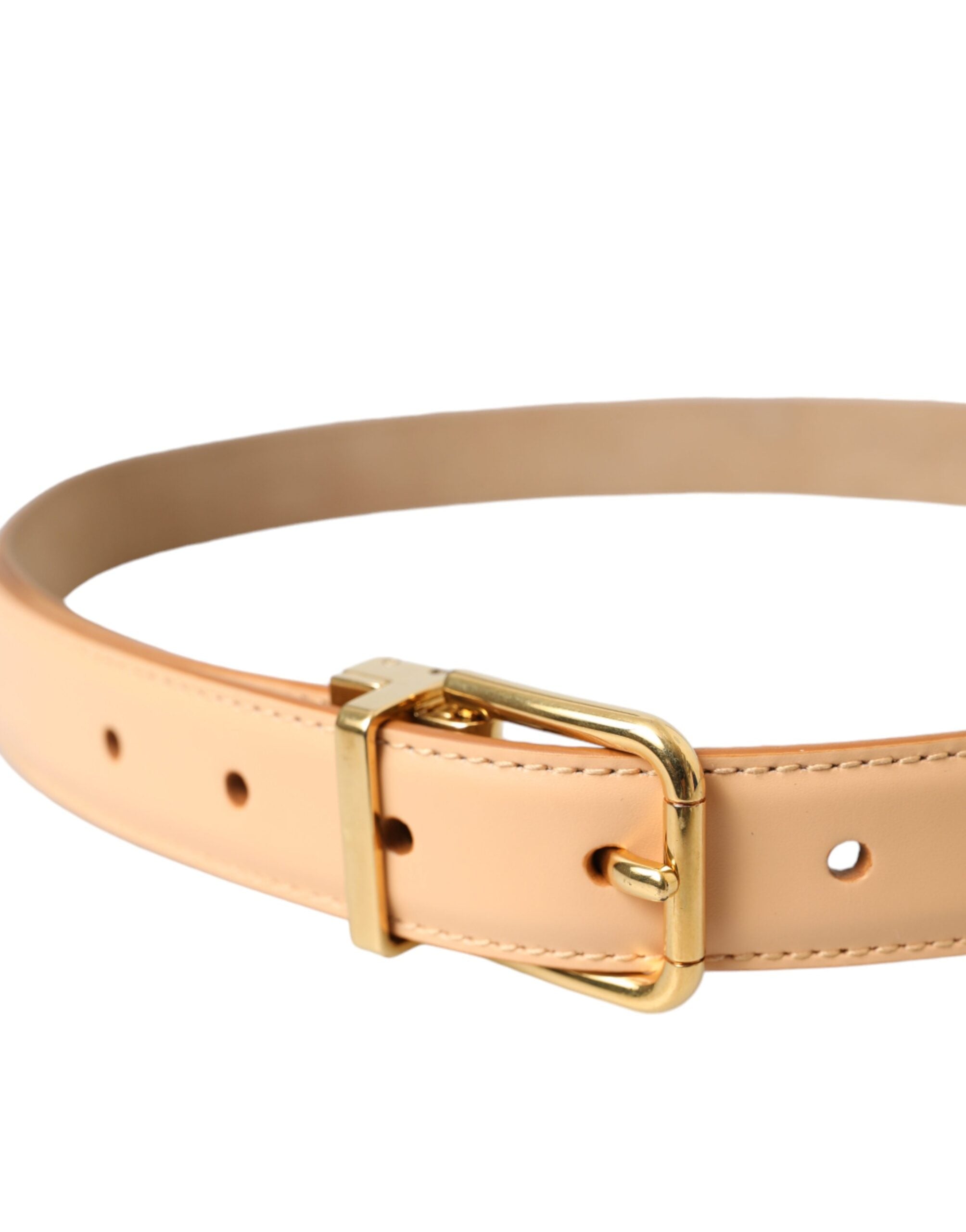 Dolce & Gabbana Gürtel aus beigem Kalbsleder mit goldener Metallschnalle