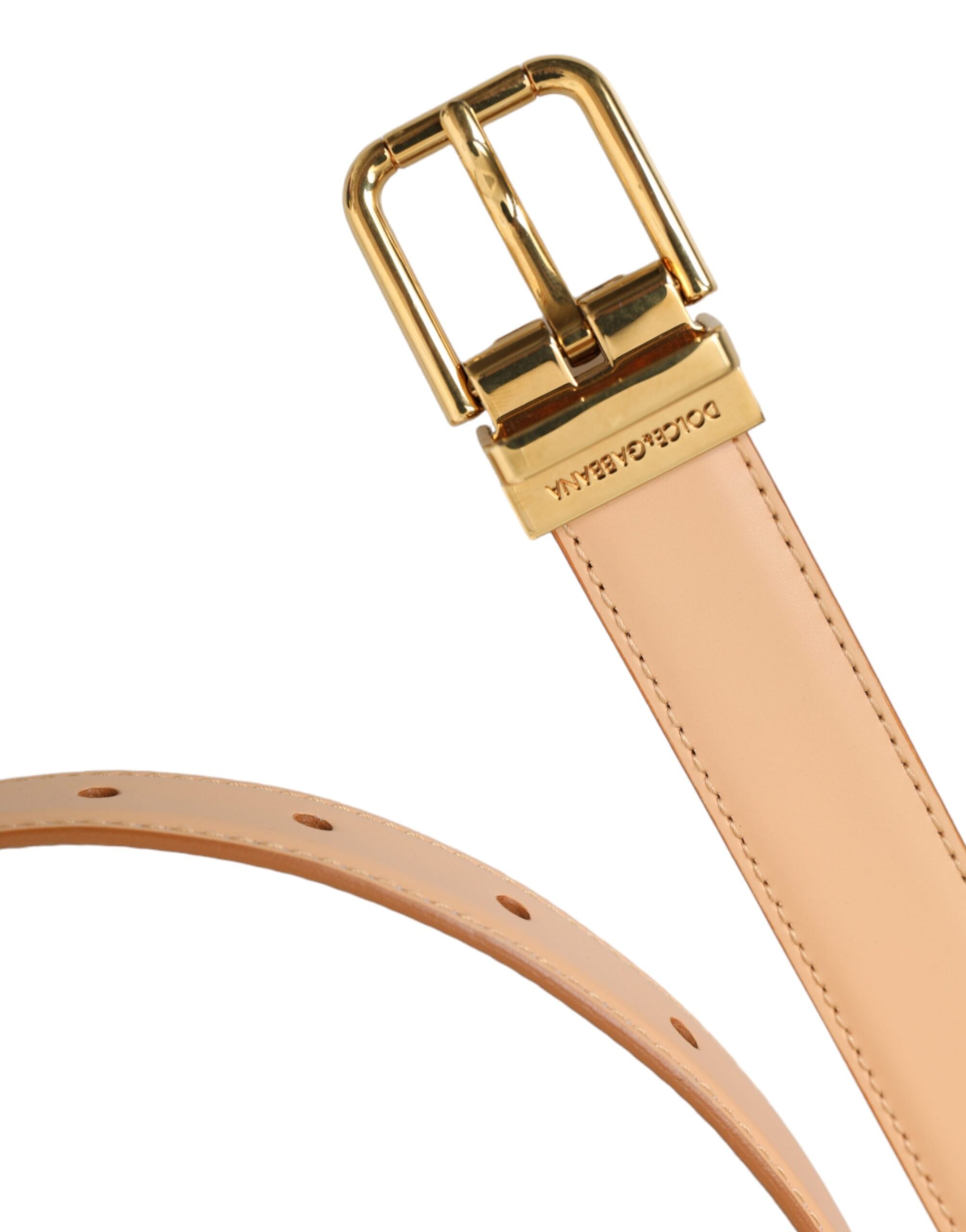 Dolce & Gabbana Gürtel aus beigem Kalbsleder mit goldener Metallschnalle