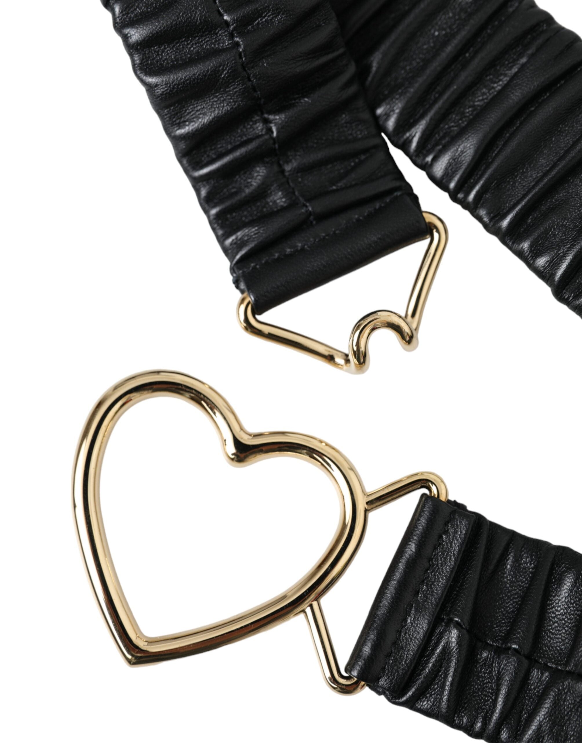 Dolce & Gabbana Schwarzer Ledergürtel mit goldener Herz-Metallschließe