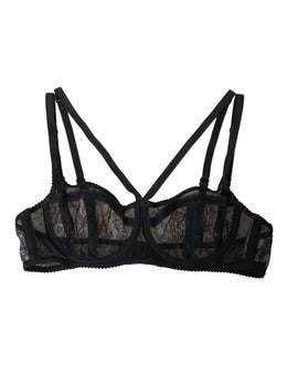 Dolce & Gabbana Schwarzer geblümter Spitzen-Nylon-Balconcino-BH Unterwäsche