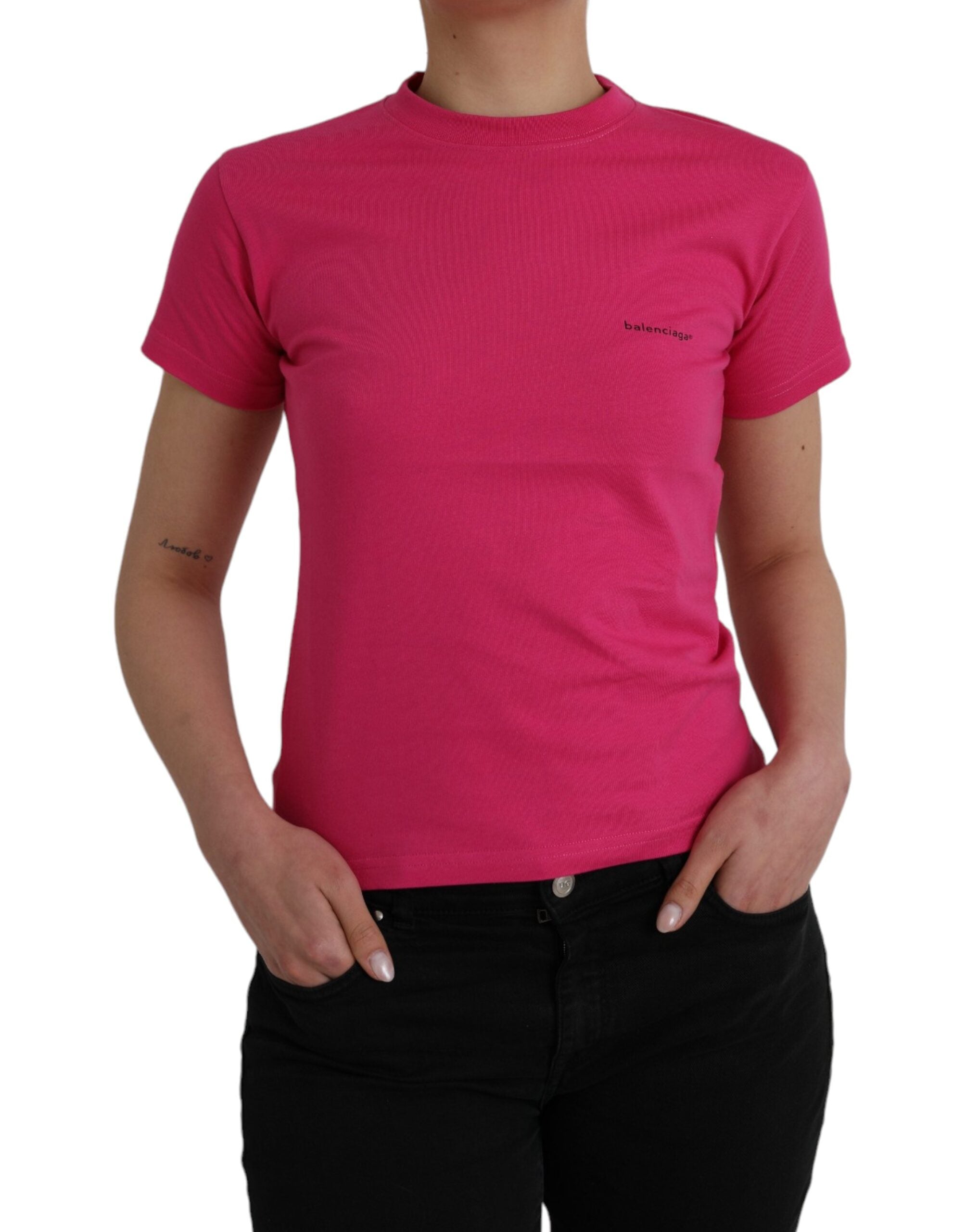 Balenciaga Pinkes Baumwoll-T-Shirt mit Rundhalsausschnitt und kurzen Ärmeln
