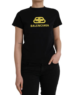 Balenciaga Schwarzes T-Shirt mit Rundhalsausschnitt und kurzen Ärmeln aus Baumwolle mit Logodruck