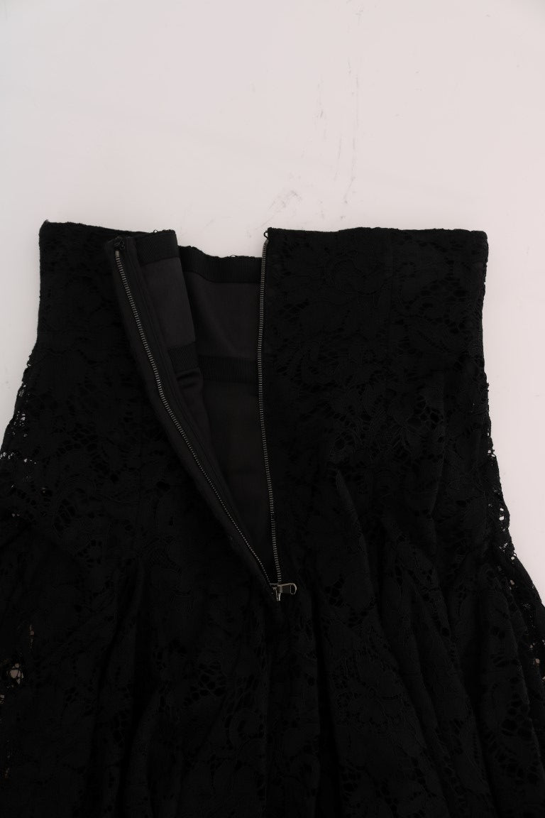 Dolce & Gabbana Schwarzer Rock mit floralem Ausschnitt aus Spitze in A-Linie