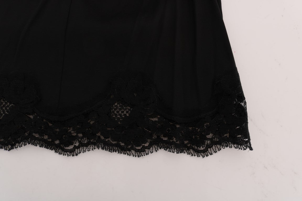 Dolce & Gabbana Schwarzer Rock mit floralem Ausschnitt aus Spitze in A-Linie