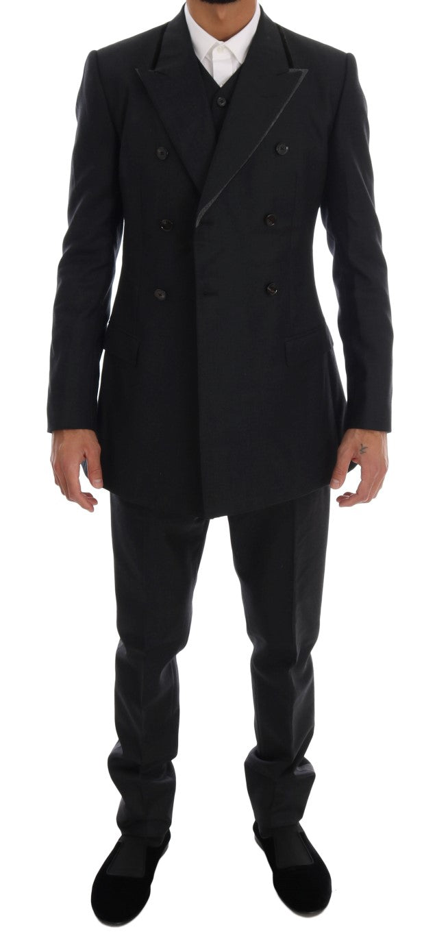 Dolce & Gabbana Grauer doppelreihiger 3-teiliger Anzug aus Wolle