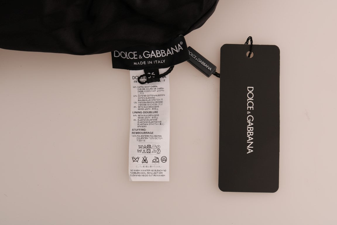 Dolce & Gabbana Schwarzer Pelz Floral Brokat Zipper Pullover