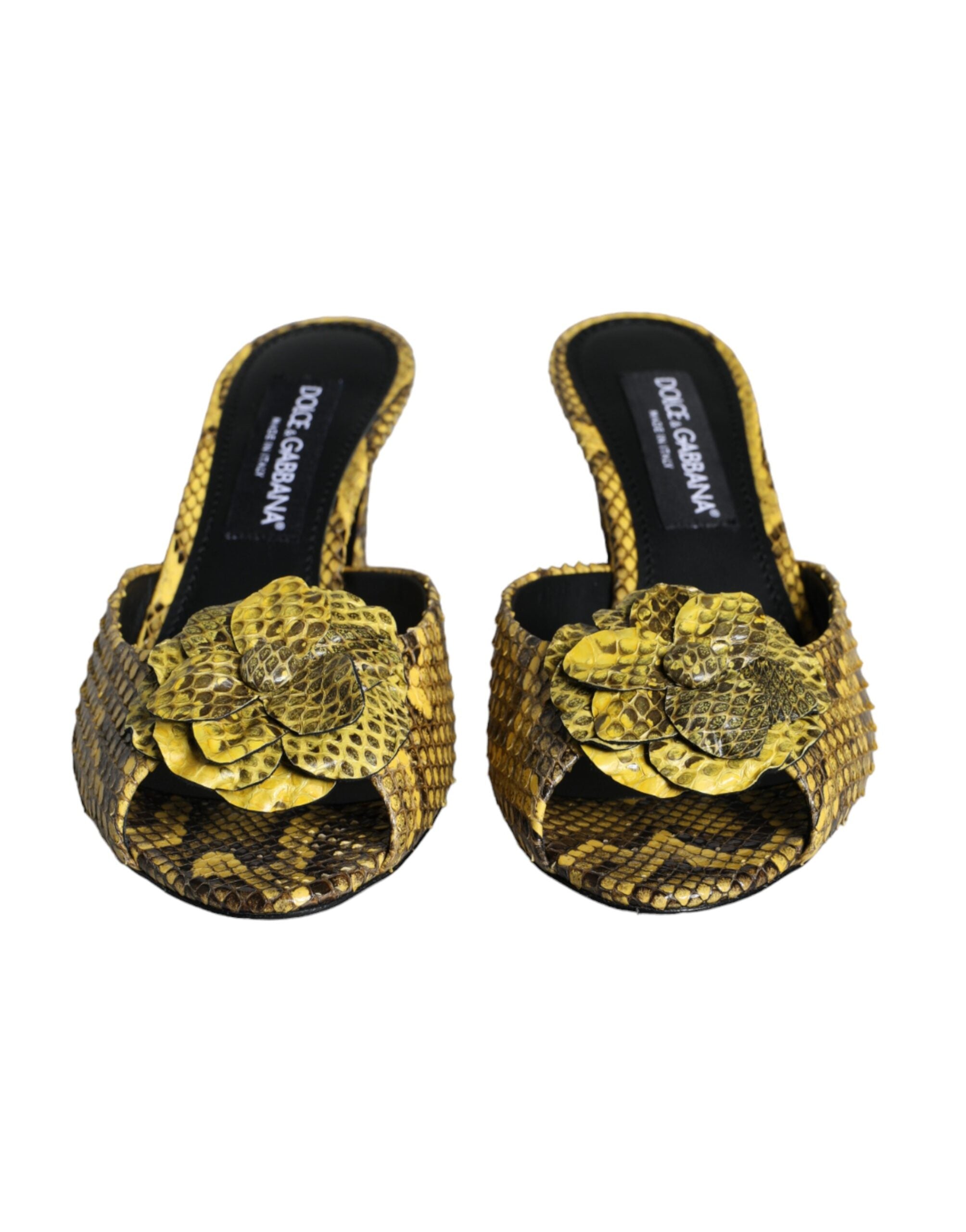Dolce & Gabbana Gelbe Leder Blockabsatz Pantoletten Schuhe