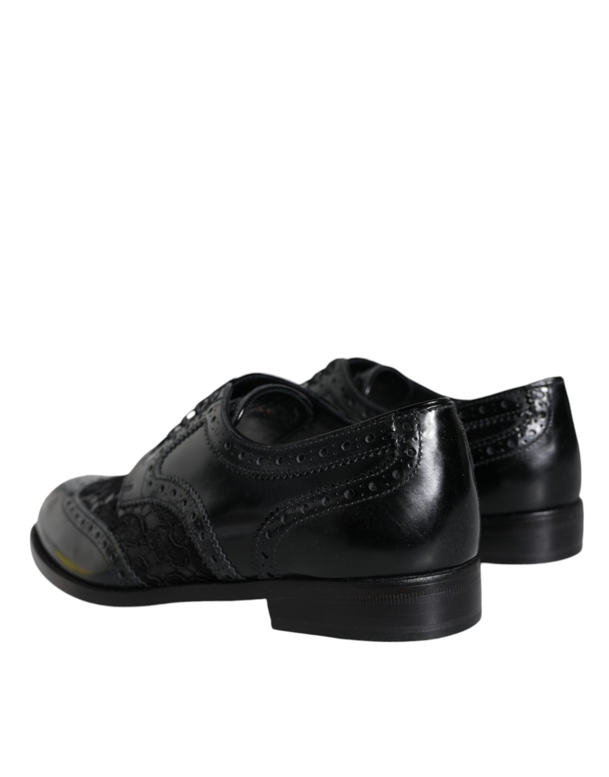 Dolce & Gabbana Schwarze Leder Floral Spitze Kleid Formelle Schuhe